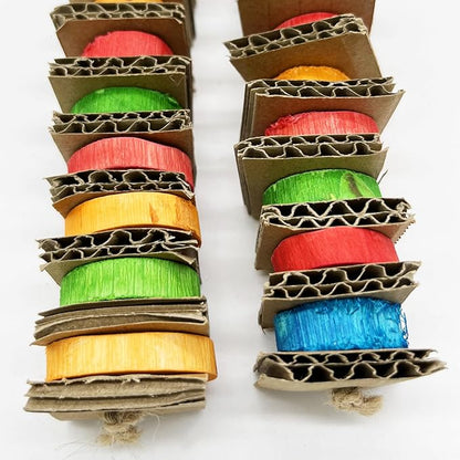 2 Pack Small Bird Chews Toy Natural Cardboard Wood Parrot Chewing Cage Hanging Toys for Conures Parakeet Cockatiel Budgies Love Birds Canary