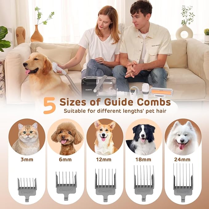 Dog Grooming Vacuum Kit - 3L Vacuum with 7 Tools, Low Noise Electric Clipper and Brush for Pet Shedding at Home, Black