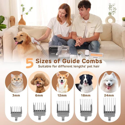 Dog Grooming Vacuum Kit - 3L Vacuum with 7 Tools, Low Noise Electric Clipper and Brush for Pet Shedding at Home, Black
