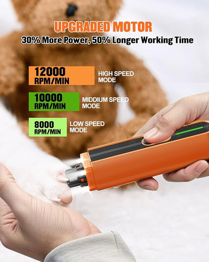 Super Powerful Dog Nail Trimmers, Dog Nail Clipper and Dog Nail Grinder Combo, Ultra Quiet, 3 Speeds, 4 Bright Lights, with Travel Lock, for Small, Meddium and Large Dogs, Cats, Small Animals