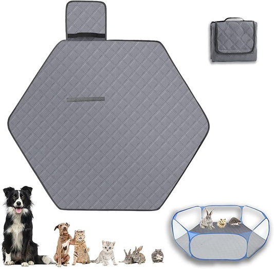 Hexagon Washable Liner for Small Animal Playpen, Portable Reusable Guinea Pig Playpen Pad Hamster Cage Pee Pad Super Absorbent Indoor Waterproof Anti-Slip for Rabbit Bunny (Grey)