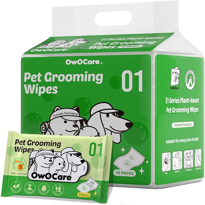 Dog Wipes for Paws and Butt, Plant-Based Large Pet Wipes for Dogs/Cats Hypoallergenic, 8X9 Inch Easy to Use Dog/Cat/Puppy Cleaning Grooming Wipes Gentle Degradable (10 Pack, Fallen Leaves)