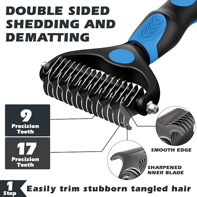 3PCS Dog Brush I Dog Brush for Shedding I Deshedding Dog Brush I Dog Bath Brush I Slicker Brush For Dogs I Dog Comb I Premium Pet Supplies (Blue Black)