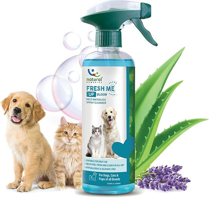 Natural Remedies Fresh Me Up Bloom Waterless Spray Cleanser for Dogs and Cats - Dry Shampoo- Grooming Bath Supplies- Pet Deodorizer, Lick Safe, Hypoallergenic & Sulphate Free, All Breeds,14.20 fl. oz.