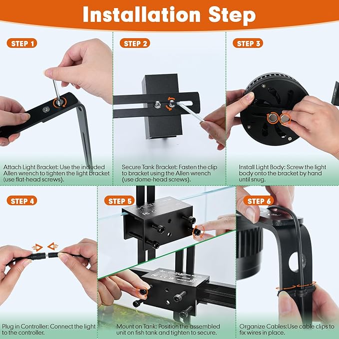 AQQA Aquarium Clip-On Stream Light with Controller, LED Fish Tank Light with 3 Modes (White/RGB/Full Spectrum), Timer & 6 Brightness Levels, Adjustable Clamp for Freshwater Plants Fish Tanks 80W