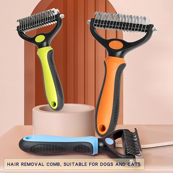 Dematting comb for Dogs, Cat deshedding Brush,Pet undercoat brushes, Dog Grooming Rakes for long haired Dogs-Double Sided Shedding,Dog brush for matted hair (Blue)