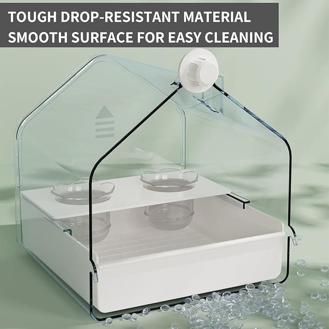 Hanging Bird Bath for Cage, 3-in-1 Multifunctional Bathtub -Bath, Feeder & House for Small to Medium Lovebirds, Finches, Parakeets – Essential Bird Cage Accessory (White)