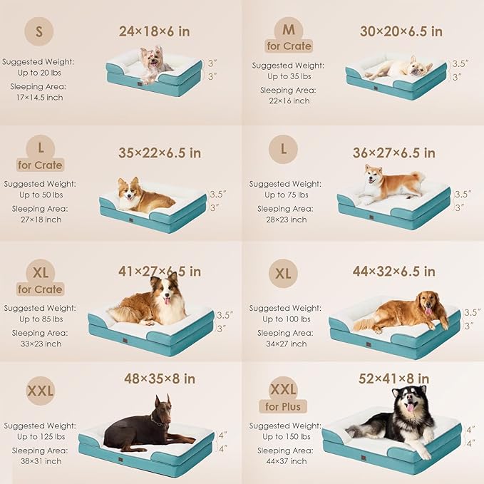 EHEYCIGA Orthopedic Dog Bed for Small Dogs, Waterproof Memory Foam Small Dog Beds with Sides, Non-Slip Bottom and Egg-Crate Foam Medium Dog Couch Bed with Washable Removable Cover, Turquoise Blue