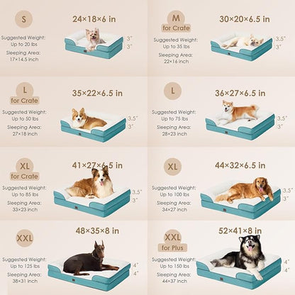 EHEYCIGA Orthopedic Dog Beds for Extra Large Dogs, Waterproof Memory Foam XXL Dog Bed with Sides, Non-Slip Bottom and Egg-Crate Foam Big Dog Couch Bed with Washable Removable Cover, Turquoise Blue
