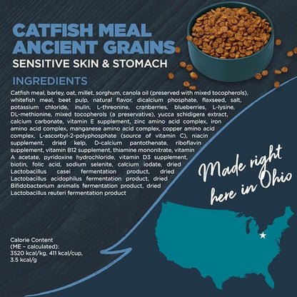 Blackwood Sensitive Skin & Stomach Dry Dog Food, Catfish Meal & Brown Rice with Ancient Grains, 10 Pound Bag with Prebiotics & Probiotics to Promote Gut Health