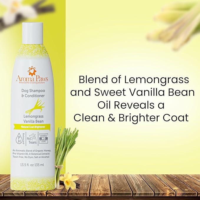 Dog Shampoo  Cleansing Wash, Conditioning, Moisturizing  Healthy Ingredients  Aromatic Grooming Puppy Shampoo  Tearless Cleaner, Lemongrass Vanilla Bean 13.5 oz