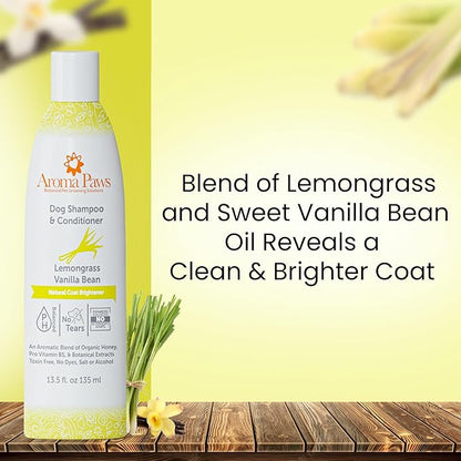 Dog Shampoo  Cleansing Wash, Conditioning, Moisturizing  Healthy Ingredients  Aromatic Grooming Puppy Shampoo  Tearless Cleaner, Lemongrass Vanilla Bean 13.5 oz
