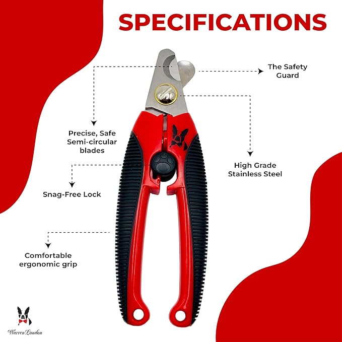 Warren London Dog Nail Clippers  Strong Enough for All Dog Sizes | Stainless Steel Blade | Ergonomic Grip | Nail Safety Guard | Professional Grooming Tool