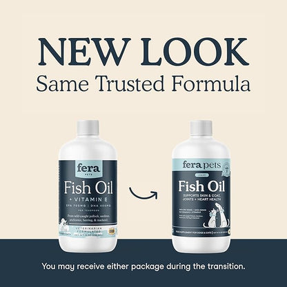 Fera Pets Fish Oil - Omega 3 for Dogs & Cats to Support Joints, Heart, Skin and Coat Health - Non GMO with Vitamin E - 16 oz