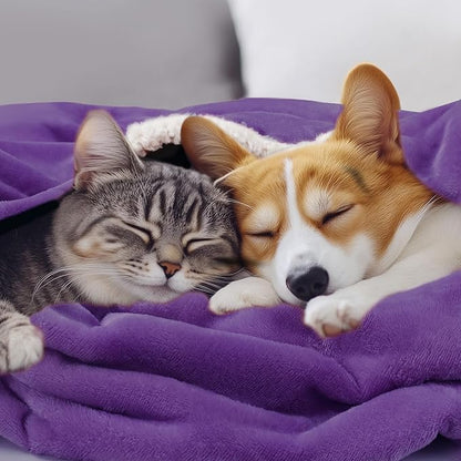 Luciphia Waterproof Bed Blanket Washable,Soft Sherpa Fleece Puppy Reversible Throw Blankets for Medium Large Dog Cat,Furniture Cover Protector Couch from Liquid Pee and Pet Fur,Purple White,65" x 57"