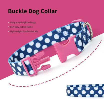 Mile High Life Dog Collar | Cute Puppy Collars | Lightweight Girl Dog Collar | Soft Boy Dog Collars | w Geometric Plaid Wave Line Pattern (Blue/White, Small)