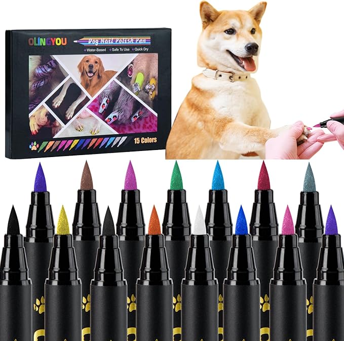 15 Colors Dog Nail Polish Pens Quick Dry, Pet Nail Polish Set for Dogs DIY Dogs Puppy Nails, Dog Safe Nail Polish Non Toxic, Odorless, Easy to Apply