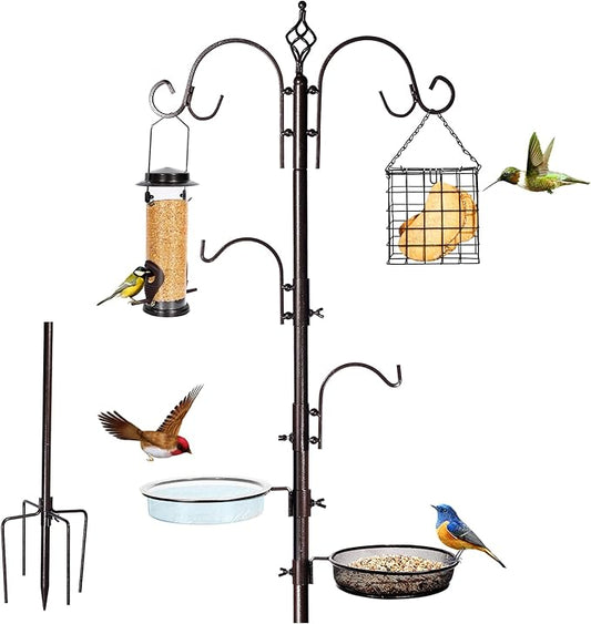 Bird Feeding Station Kit, 87 Inches Bird Feeder Pole for Outside, Premium Feeder Stand Hanging Kit with Water Bowl, Mesh Tray and Metal Suet for Attracting Wild Birds