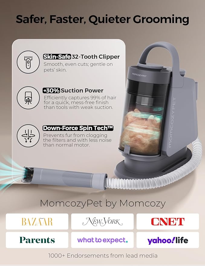 Dog Grooming Kit, FurEase Dog Grooming Vacuum with Dog Clippers for Grooming, 13000Pa Powerful Dog Vacuum for Shedding Grooming with 5 Pet Grooming Tools (Iron Gray, 2.5 Liter Canister)