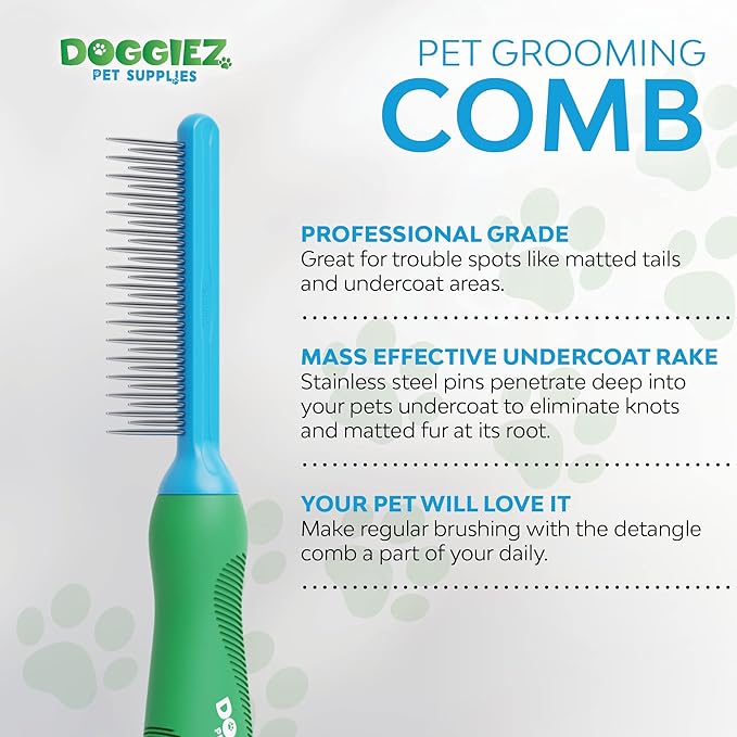 2 in 1 Detangling Comb for Long & Short Pet Fur - Metal Grooming Brush to Remove Matted, Knotted Hair