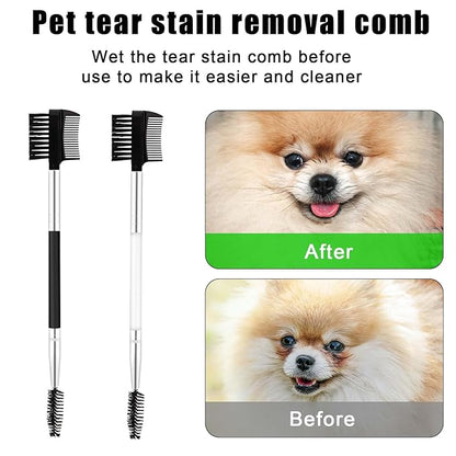 2pcs Double-Headed Dog Eye Comb, Soft Bristles Dog Eye Cleaning Brush 2 in 1 Dog Eye Booger Tear Stain Remover for Puppy Cat Pet Grooming Tools (Black, White)