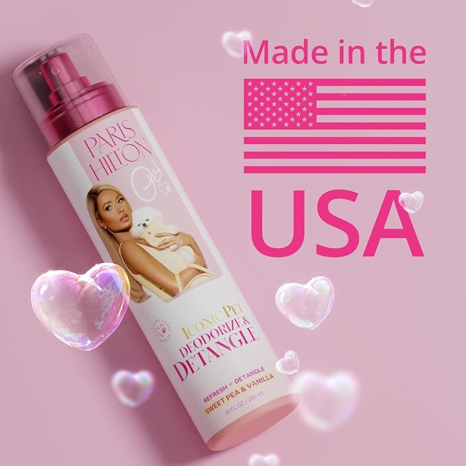 Paris Hilton Dog Deodorizer & Detangler | Odor Neutralizing with Light Sweet Pea & Vanilla Scent for Fresh Grooming & Detangling - Sulfate-Free, Vegan, Hypoallergenic for All Pet Breeds 10oz/295ml