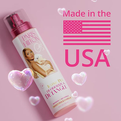 Paris Hilton Dog Deodorizer & Detangler | Odor Neutralizing with Light Sweet Pea & Vanilla Scent for Fresh Grooming & Detangling - Sulfate-Free, Vegan, Hypoallergenic for All Pet Breeds 10oz/295ml