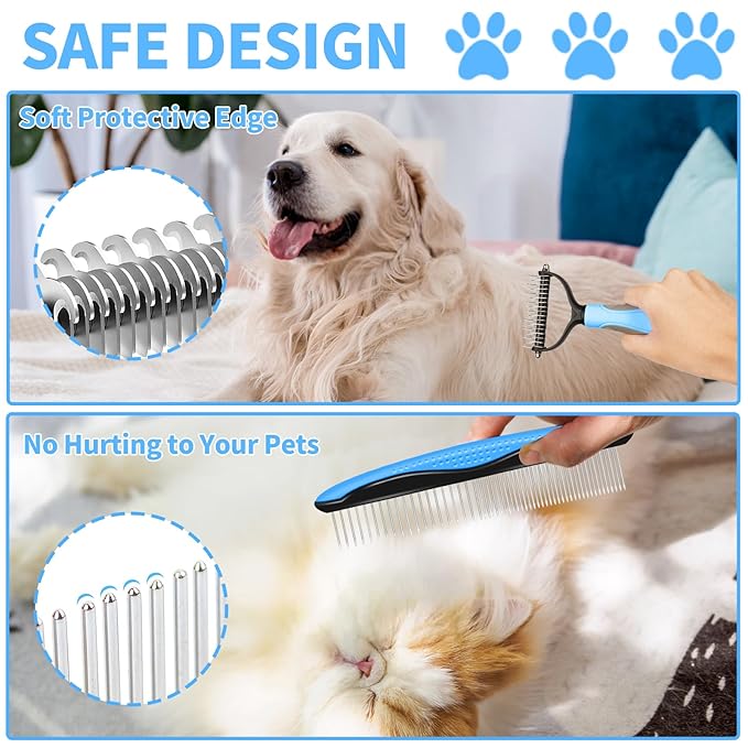 2 in 1 Pet Grooming Comb for Cats and Dogs  Stainless Steel Teeth and TPR Design for Detangling, Deshedding, and Dematting, Ideal for Long and Short Hair Pets
