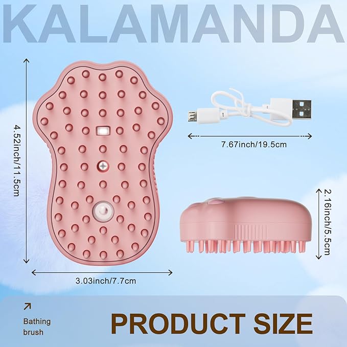 Cat Steam Brush for Shedding, 4 in 1 Steamy Cat Brush Cleanser, Dog Massage Grooming Brush with Release Button, Pet Hair Cleaning Misting Comb for Kitten(Pink Paw)