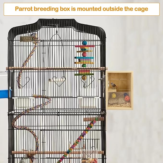BNOSDM Parakeet Nesting Box Transparent Bird Breeding Nest Boxes Natural Wood Bird Cage (S)