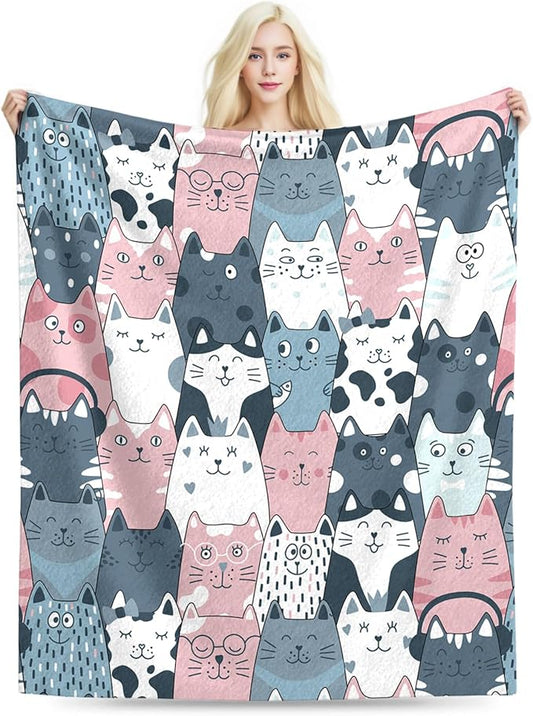 Cat Blanket, Cats Gifts for Girls Women, Cat Gift for Cats Lovers, Birthday Gifts Decor Throw Blanket 50"x60"