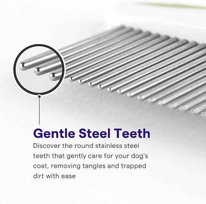 Dog & Cat Comb  Removes Tangles, Knots, and Matted Fur  Grooming Tool with Stainless Steel Teeth and Non-Slip Handle  Best Pet Hair Comb for Home Grooming Kit  Includes eBook Guide