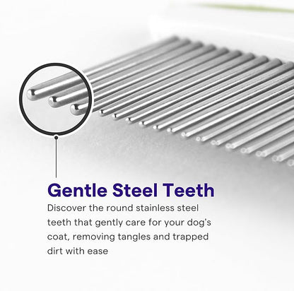 Dog & Cat Comb  Removes Tangles, Knots, and Matted Fur  Grooming Tool with Stainless Steel Teeth and Non-Slip Handle  Best Pet Hair Comb for Home Grooming Kit  Includes eBook Guide
