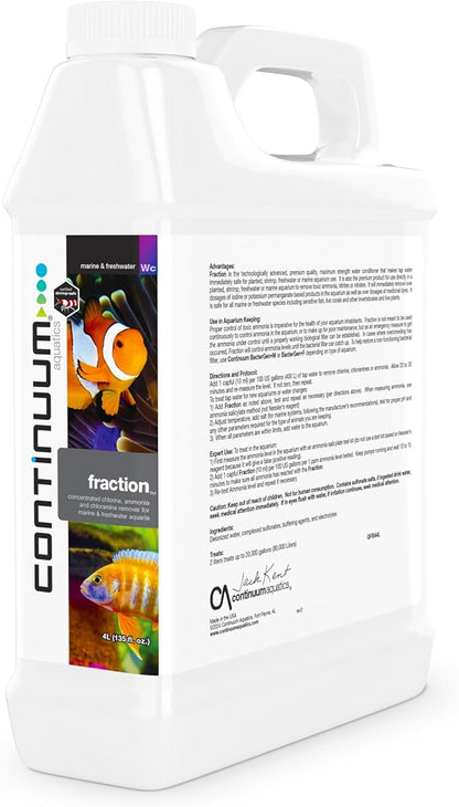 Continuum Aquatics Fraction Water Conditioner for Freshwater & Marine Aquariums – Removes Ammonia, Chlorine & Chloramines – Supports Aquarium Balance – Reef & Fish Safe – Advanced Water Treatment, 4 L