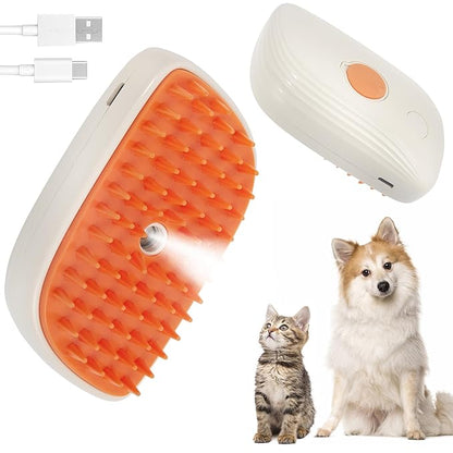 3 in 1 Steam Cat Hair Brush: Spray, Massage and Bath Cleaning for Dogs and Cats, Soft Silicone Brush for Hair Removal, Self-Cleaning Feature for Easy Use