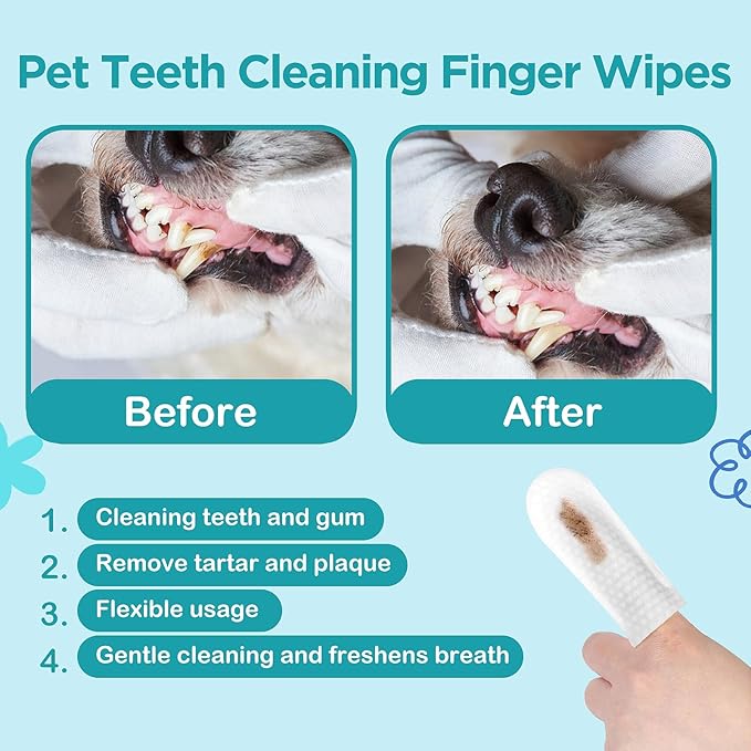 Dog Teeth Cleaning Wipes Dog Eyes Wipes Dog Ear Wipes Finger (3 Pack 200 Wipes) Pet Cleaning Wipes Kit,Dog Wipes Cleaning Deodorizing for Removing Plaque and Tartar & Ear Wax & Eye Secretions
