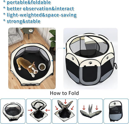 Dog Play Pen Portable Cat House Easy Assemble Pet Indoor/Outdoor Security Cage Red-M