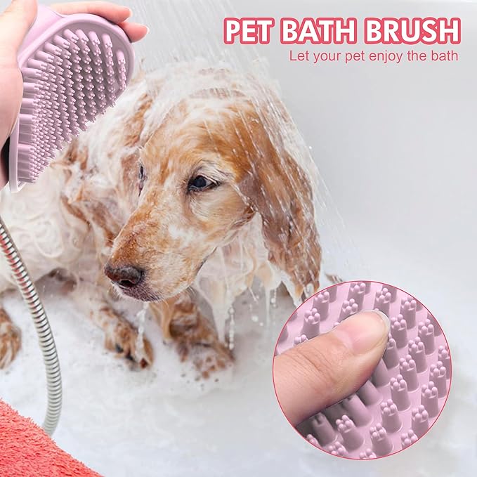 Pet Grooming Brush Kit 7pcs, Cat Brush with Release Button Comb Set for Shedding -Cat Brush&Nail Clippers File Set for Cat Dogs Long matted Haired Pets and Nail Repair(Pink)