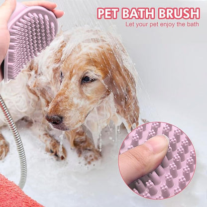 Pet Grooming Brush Kit 7pcs, Cat Brush with Release Button Comb Set for Shedding -Cat Brush&Nail Clippers File Set for Cat Dogs Long matted Haired Pets and Nail Repair(Pink)