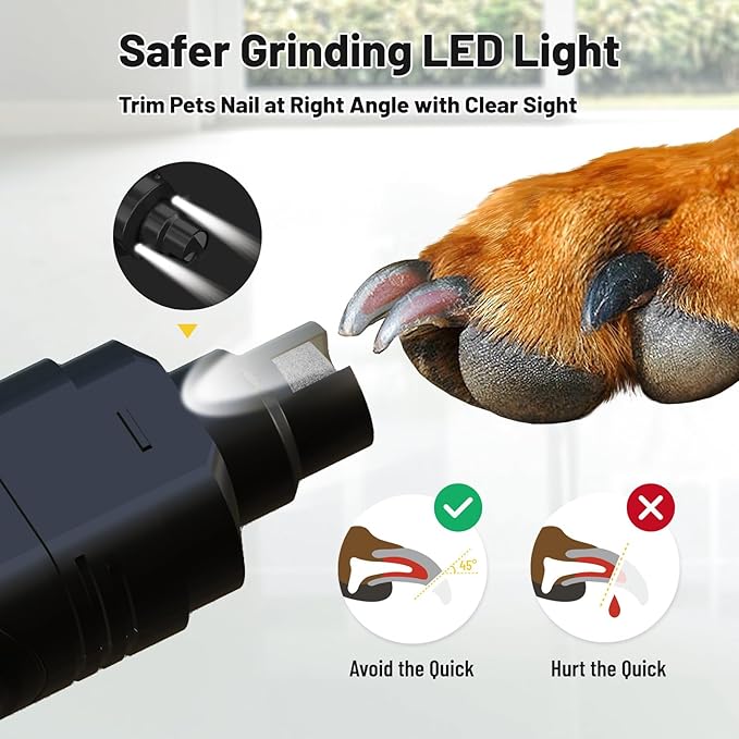 NUMINA Dog Nail Grinder with 2 LED Light 3-Speed Professional Electric Rechargeable Pet Nail Trimmer Quiet Painless Paws Grooming & Smoothing for Small Medium Large Dogs & Cats (Black)
