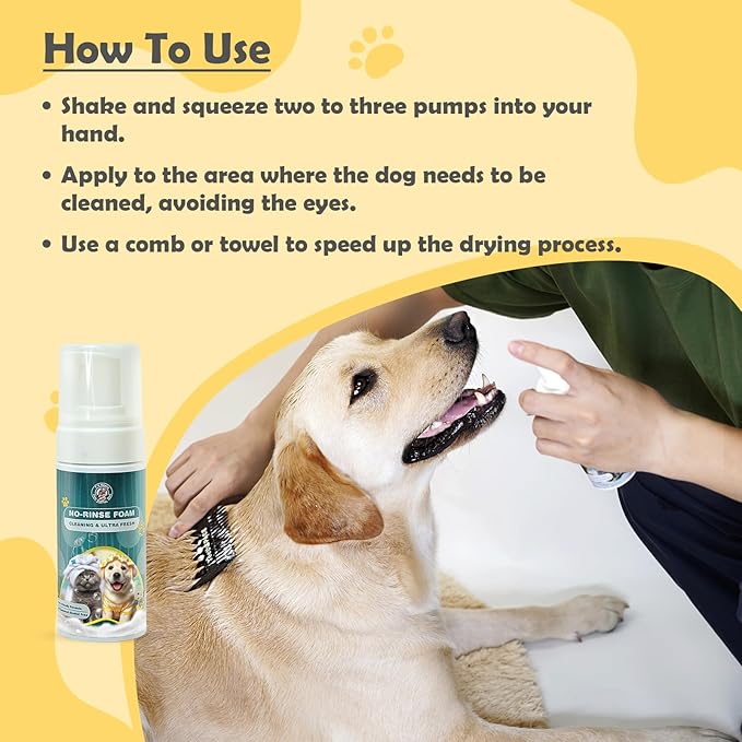Dog Dry Shampoo - Waterless Deodorizing Foam for Cats and Dogs - Odor Control, Itching Relief, and Allergy-Friendly Pet Cleaning Supplies - No Rinse Needed