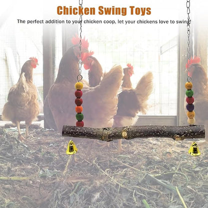 Chicken Bird Swing,Chicken Perch,Natural Wooden Swing Toys,Wood Stand for Chick,Safe and Relief of Stress,Chicken Coop Accessories,Coop Swing for Chicken Bird,Parrot,Hens (A)