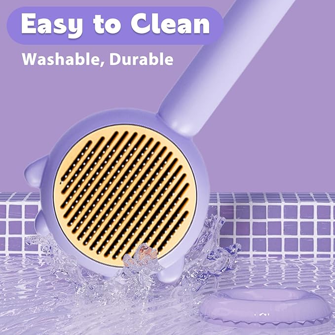 Paw Cat Brush with Release Button, Self Cleaning Cat Brush for Shedding, Cat Hair Brush for Grooming Long and Short Haired Cats Dogs (Purple)