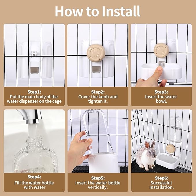 20oz No Drip Dog Water Bottle, Gravity Dog Water Bowl Dispenser for Cage, Small Animal Water Bottle for Bunny Chinchilla Waterer (White)