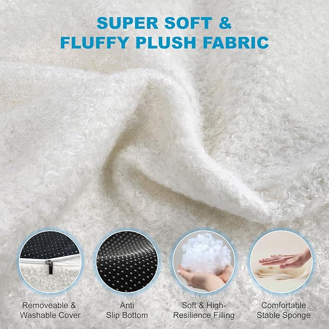 Cute White Dog Beds for Small and Medium Dogs, 43 x 24 x 10 inch Bolstered Cat Bed with Velvet Removable & Washable Cover