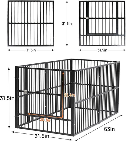 Dog Playpen - 32" Height Dog Pen, Heavy Duty Puppy Pen with Door, Safe & Sturdy, Easy Assemble for Indoor/Outdoor Pet Playpen (6 Panels with Door, Black)