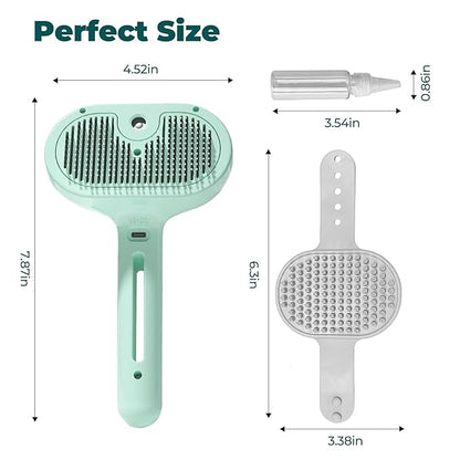 3-in-1 Self-Cleaning Pet Grooming Tool: Versatile Steam Brush for Cats and Dogs, with Bath Supplies and Detachable Bristles (Green)