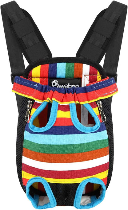Pawaboo Pet Carrier Backpack, Adjustable Pet Front Dog Cat Carrier Backpack Travel Bag, Legs Out, Easy-Fit for Hiking Traveling Camping for Medium Small Cats Dogs Puppies, Large, Colorful Strips