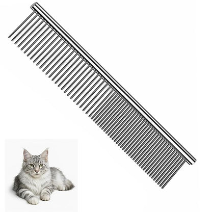 Dog Comb and Cat Combs Stainless Steel Teeth, Grooming Tool for Long & Short Hair, Dematting Comb for Dogs, Removes Tangles & Knots (Large Silver)
