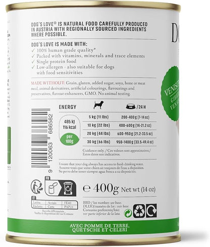 DOG'S LOVE Single Protein, Limited Ingredients, Ethically Sourced, Grain Free Wet Dog Food - Canned Soft Dog Food, Grain Free Dog Food for Your Dog - Premium Can Dog Food | 6 cans (14.1 Oz, Venison)